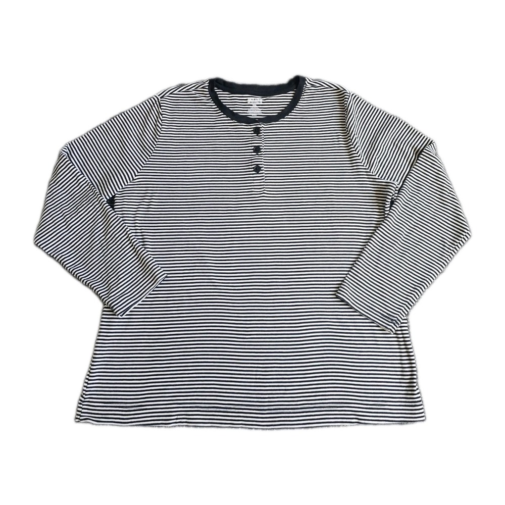 Duluth Womens Black White Striped Cotton Henley Long Sleeve Top Coastal XXL